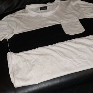 Zara mens white and black tshirt with faux leather